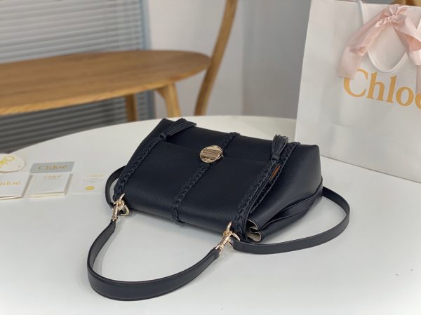Contrefaçon Chloe Sac Bandoulière Penelope Moyen en cuir de veau grainé noir – Image 7