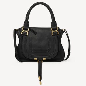 Contrefaçon Chloe Marcie Petit Sac Double Porté en cuir grainé noir