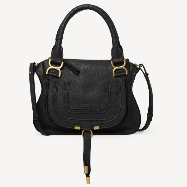 Contrefaçon Chloe Marcie Petit Sac Double Porté en cuir grainé noir