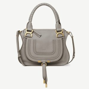 Contrefaçon Chloe Marcie Petit Sac Double Porté en cuir grainé gris