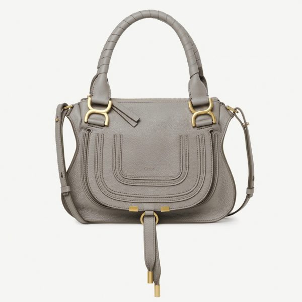 Contrefaçon Chloe Marcie Petit Sac Double Porté en cuir grainé gris