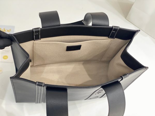 Imitation Chloe Sac Cabas Woody Moyen en cuir de veau noir – Image 8