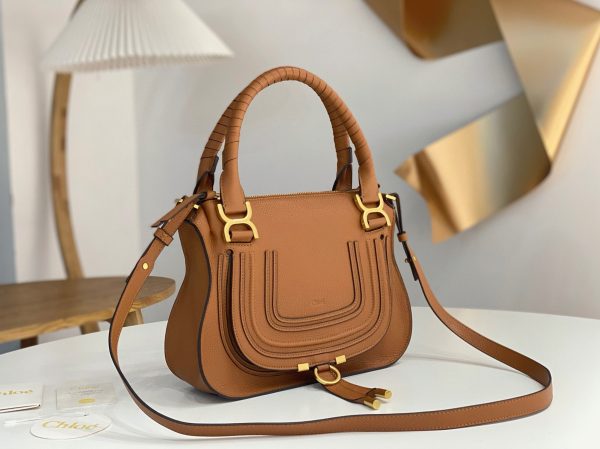 Fausse Chloe Marcie Petit Sac Double Porté en cuir grainé bleu – Image 9