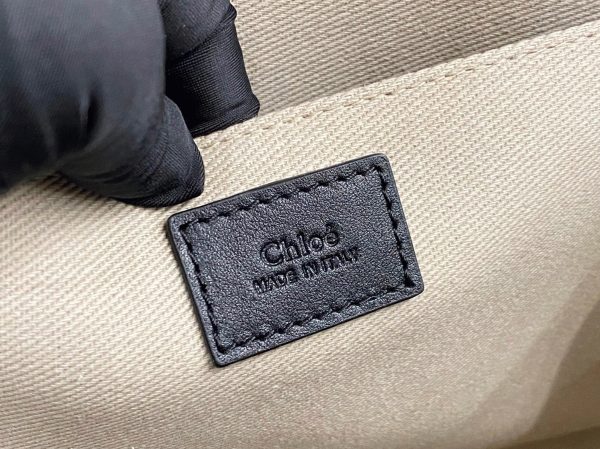 Imitation Chloe Sac Cabas Woody Moyen en cuir de veau noir – Image 6