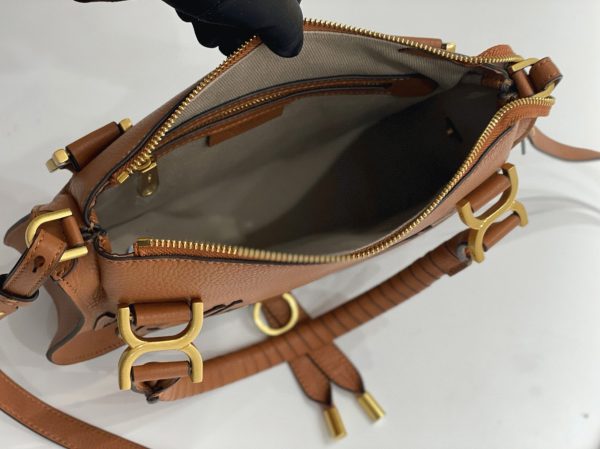 Fausse Chloe Marcie Petit Sac Double Porté en cuir grainé bleu – Image 6