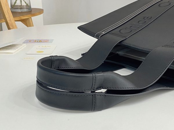 Imitation Chloe Sac Cabas Woody Moyen en cuir de veau noir – Image 3
