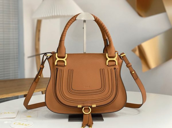 Fausse Chloe Marcie Petit Sac Double Porté en cuir grainé bleu – Image 4