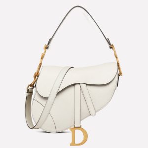 Réplique Sac Saddle Dior avec bandoulière en veau grainé blanc