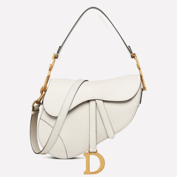 Réplique Sac Saddle Dior avec bandoulière en veau grainé blanc