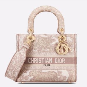 Réplique Sac Lady D-Lite Medium en broderie Toile de Jouy rose