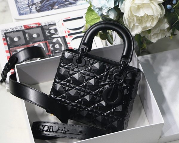 Fausse Petit Sac Lady Dior My ABCDior en veau noir avec motif diamant – Image 5