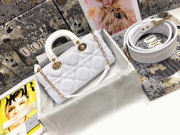 Fausse Sac Lady D-Joy Medium en tissu technique Macrocannage blanc – Image 6