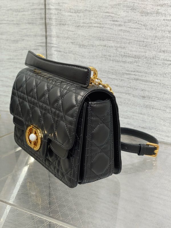 Fausse Petit Sac Jolie à poignée en veau cannage noir – Image 8