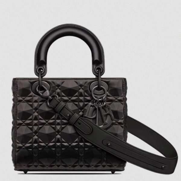 Fausse Petit Sac Lady Dior My ABCDior en veau noir avec motif diamant