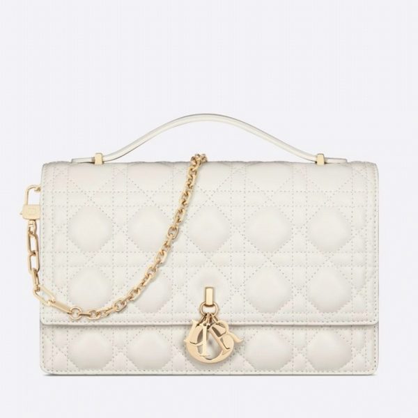 Réplique Sac Miss Dior à poignée en agneau cannage blanc