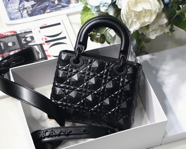 Fausse Petit Sac Lady Dior My ABCDior en veau noir avec motif diamant – Image 9