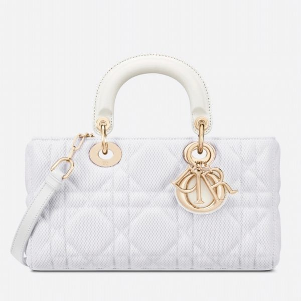 Fausse Sac Lady D-Joy Medium en tissu technique Macrocannage blanc
