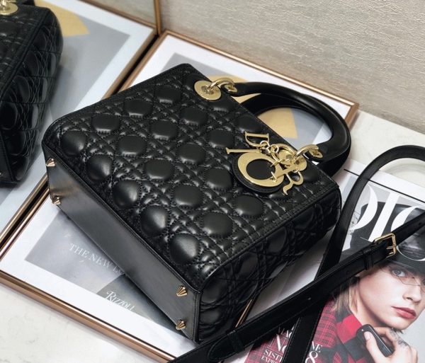 Fausse Sac Lady Dior Medium en agneau noir cannage – Image 8
