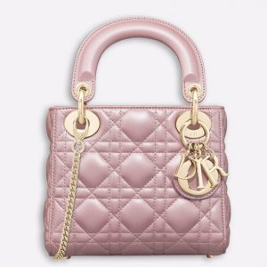 Fausse Mini Sac Lady Dior en agneau nacré lotus