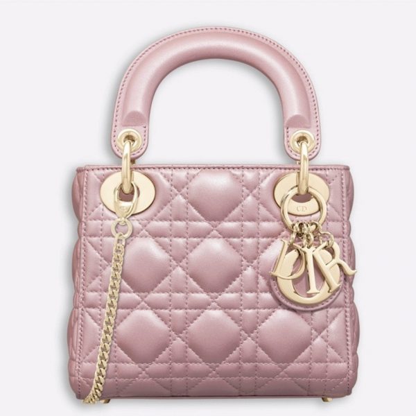 Fausse Mini Sac Lady Dior en agneau nacré lotus