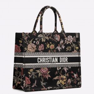 Faux Sac Dior Book Tote Large en broderie Jardin Botanique noire