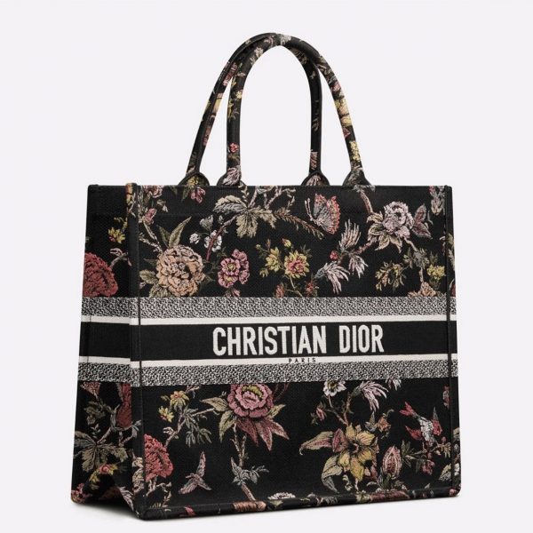 Faux Sac Dior Book Tote Large en broderie Jardin Botanique noire