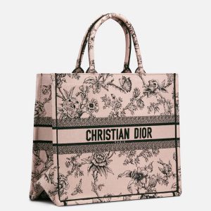 Fausse Sac Dior Book Tote Large en broderie Jardin Botanique rose poudré