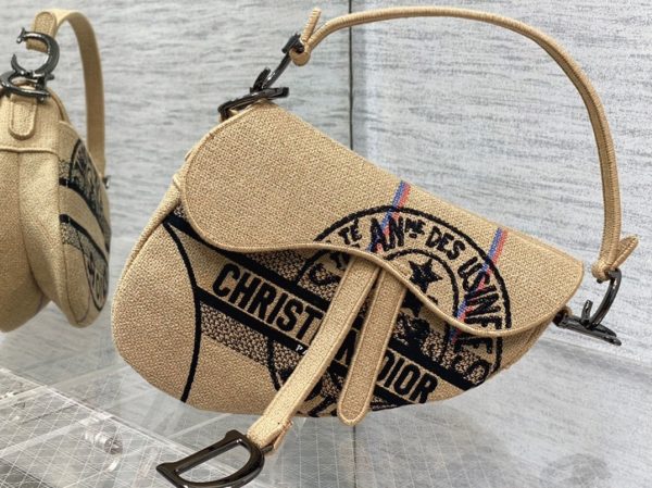 Contrefaçon Sac Saddle Dior en toile de jute beige avec motif Dior Union – Image 2