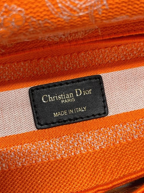 Fausse Sac Lady D-Lite Medium en broderie Toile de Jouy inversée orange fluorescent – Image 3