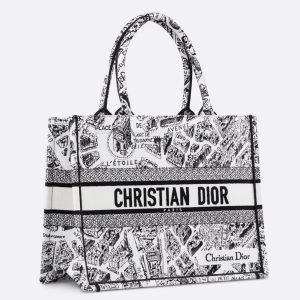Contrefaçon Sac Dior Book Tote Large en broderie Plan de Paris blanche