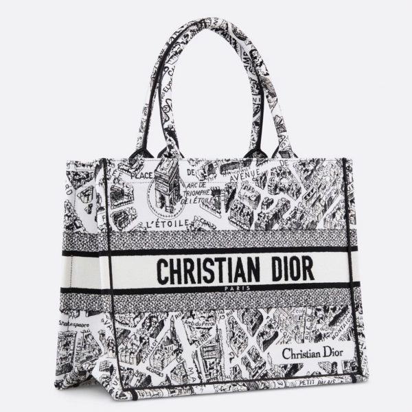 Contrefaçon Sac Dior Book Tote Large en broderie Plan de Paris blanche