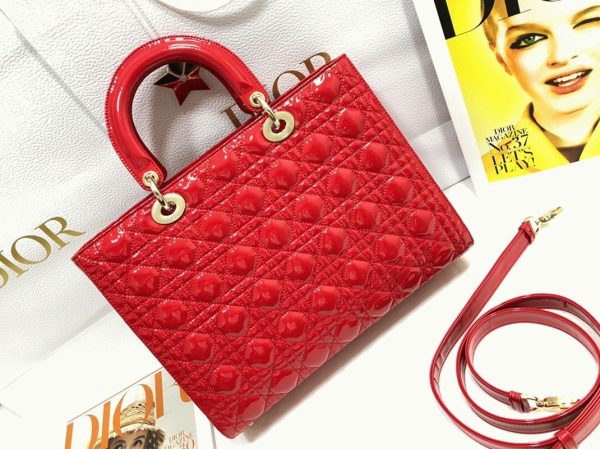 Fausse Sac Lady Dior Large en rouge – Image 6