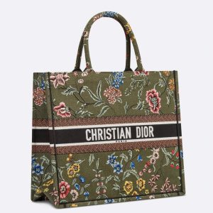 Imitation Sac Dior Book Tote Large en broderie Petites Fleurs Dior vert