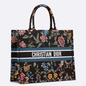 Fausse Sac Dior Book Tote Large en broderie Petites Fleurs Dior noire
