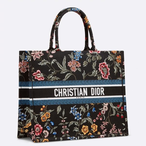 Fausse Sac Dior Book Tote Large en broderie Petites Fleurs Dior noire