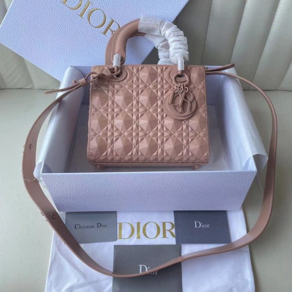 Fausse Petit Sac Lady Dior My ABCDior en veau rose avec motif diamant – Image 2