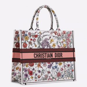 Réplique Sac Dior Book Tote Large en broderie multicolore Florilegio blanche