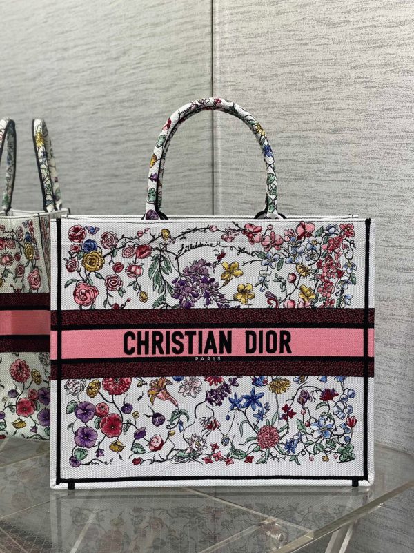 Réplique Sac Dior Book Tote Large en broderie multicolore Florilegio blanche – Image 8