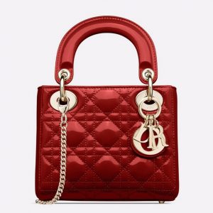 Contrefaçon Mini Sac Dior Lady Dior avec chaîne en rouge