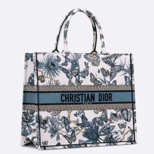 Réplique Sac Dior Book Tote Large en broderie Mexico Toile de Jouy blanc et bleu