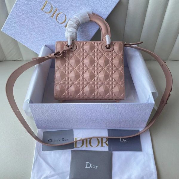 Fausse Petit Sac Lady Dior My ABCDior en veau rose avec motif diamant – Image 3
