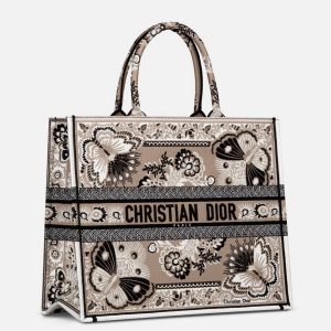 Fausse Sac Dior Book Tote Large en broderie Bandana Papillon beige