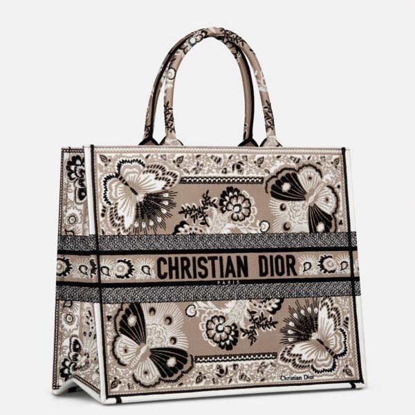 Fausse Sac Dior Book Tote Large en broderie Bandana Papillon beige