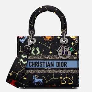 Faux Sac Lady D-Lite Medium en broderie Zodiac Pixel noire