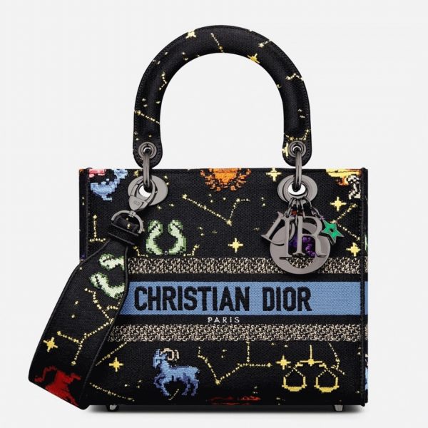 Faux Sac Lady D-Lite Medium en broderie Zodiac Pixel noire