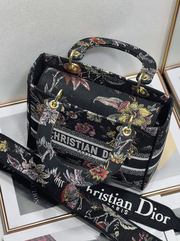 Réplique Sac Lady D-Lite Medium en broderie Jardin Botanique noire – Image 6