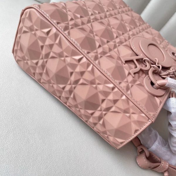 Fausse Petit Sac Lady Dior My ABCDior en veau rose avec motif diamant – Image 4
