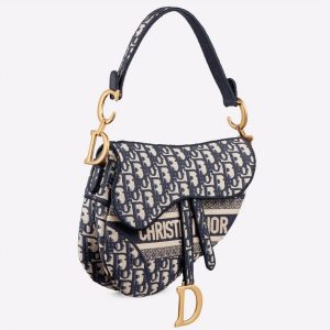 Réplique Sac Saddle Dior en broderie Oblique bleue
