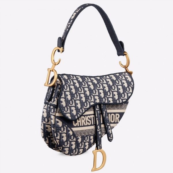 Réplique Sac Saddle Dior en broderie Oblique bleue
