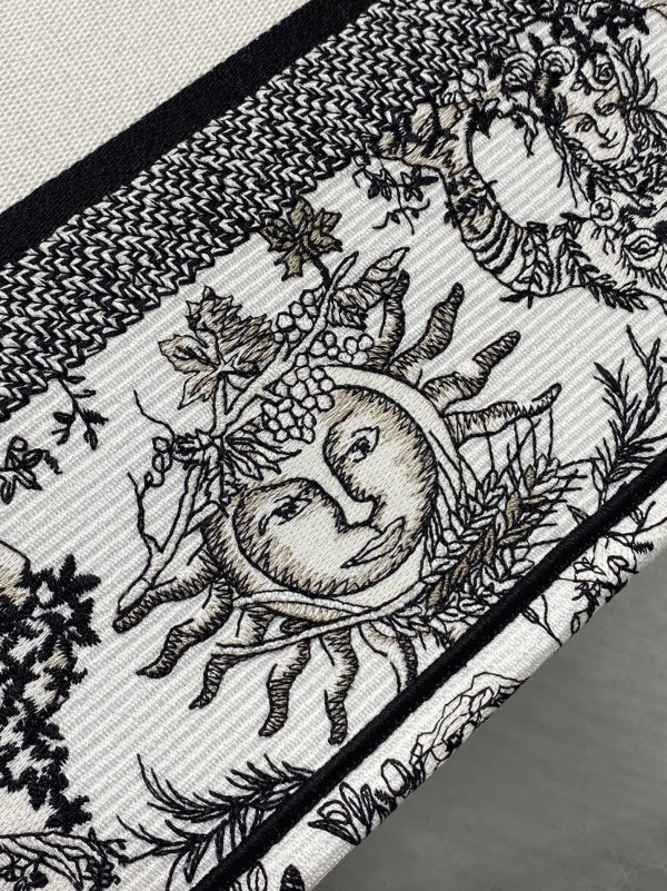 Fausse Sac Dior Book Tote Large en broderie Soleil Toile de Jouy blanche – Image 13